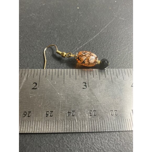 Orange & Black Beaded Dangle Earrings On Hook Drop - Picture 4 of 4